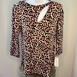 NEW Notations Brown Animal Print Cutout Top